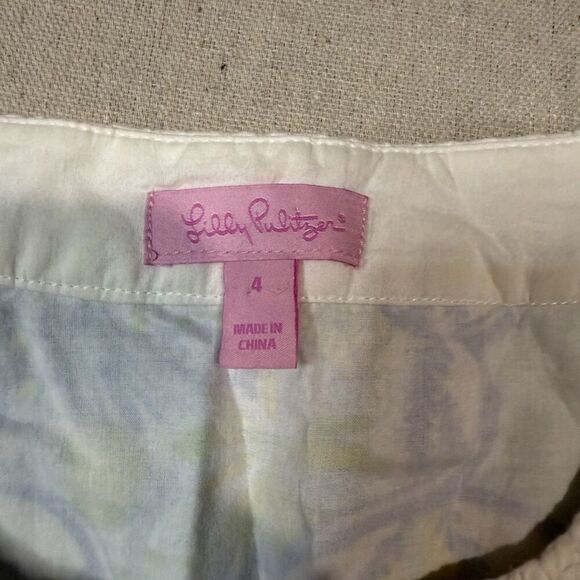 Lilly Pulitzer Andover Dress 4 Blue Yellow Lined Floral Monkey Lemon Pockets - Picture 3 of 9